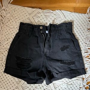 Black paper bag jean shorts
